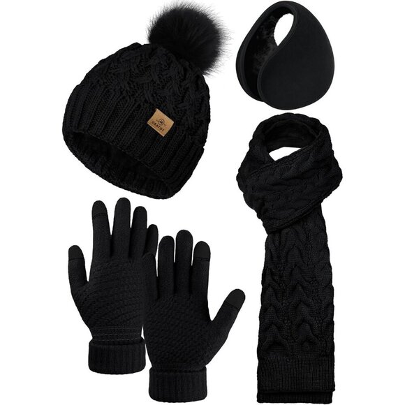 Winter Warm Knitted 4-in-1 Set Hat Scarf Gloves Ear Warmer Men Women main image 4